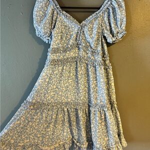 Blue Floral Puff Sleeve Dress